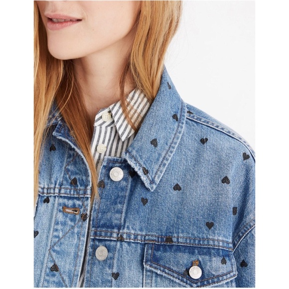 MADEWELL The Boxy Crop Jean Jacket Heart Edition Print Size XS - Picture 5 of 11
